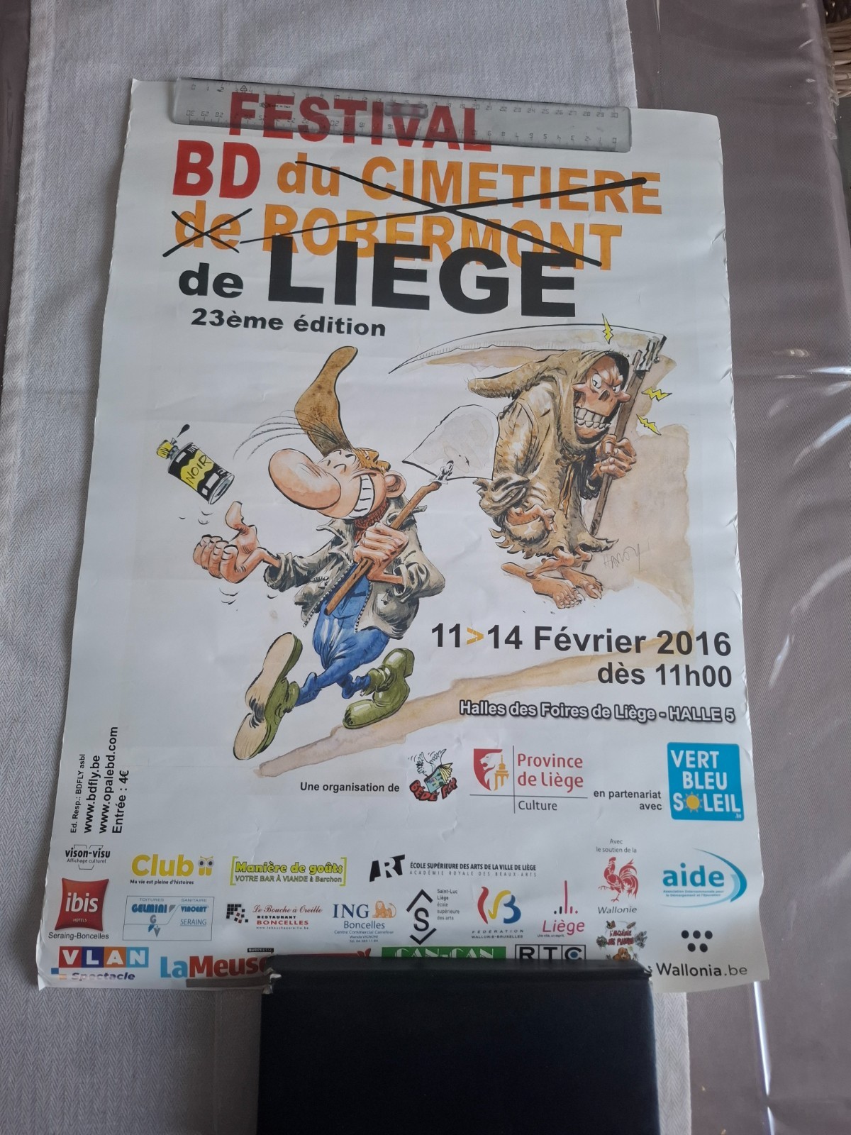 Affiche du festival BD de 2016 à Liège avec Marc Hardy et Pierre Tombal EO