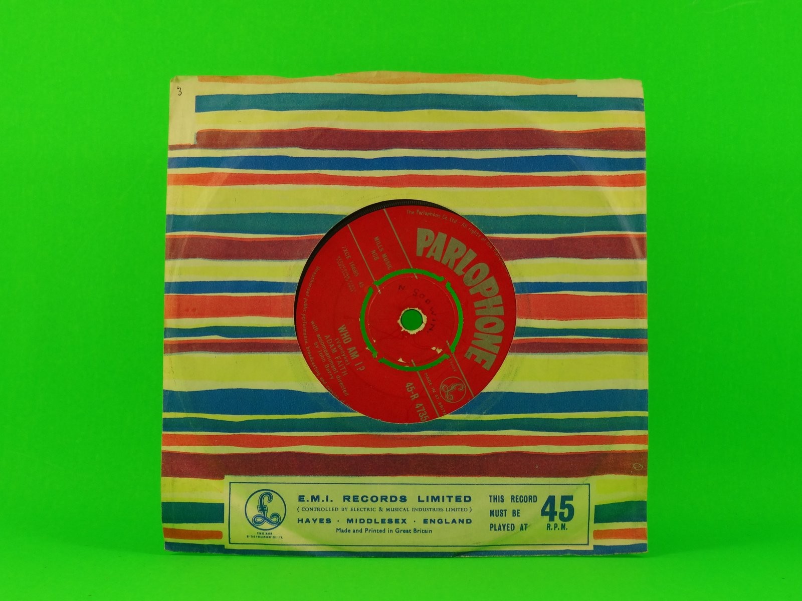 ADAM FAITH WHO AM I (3) (144) 2 Track 7" Single plus Company Sleeve PARLOPHONE