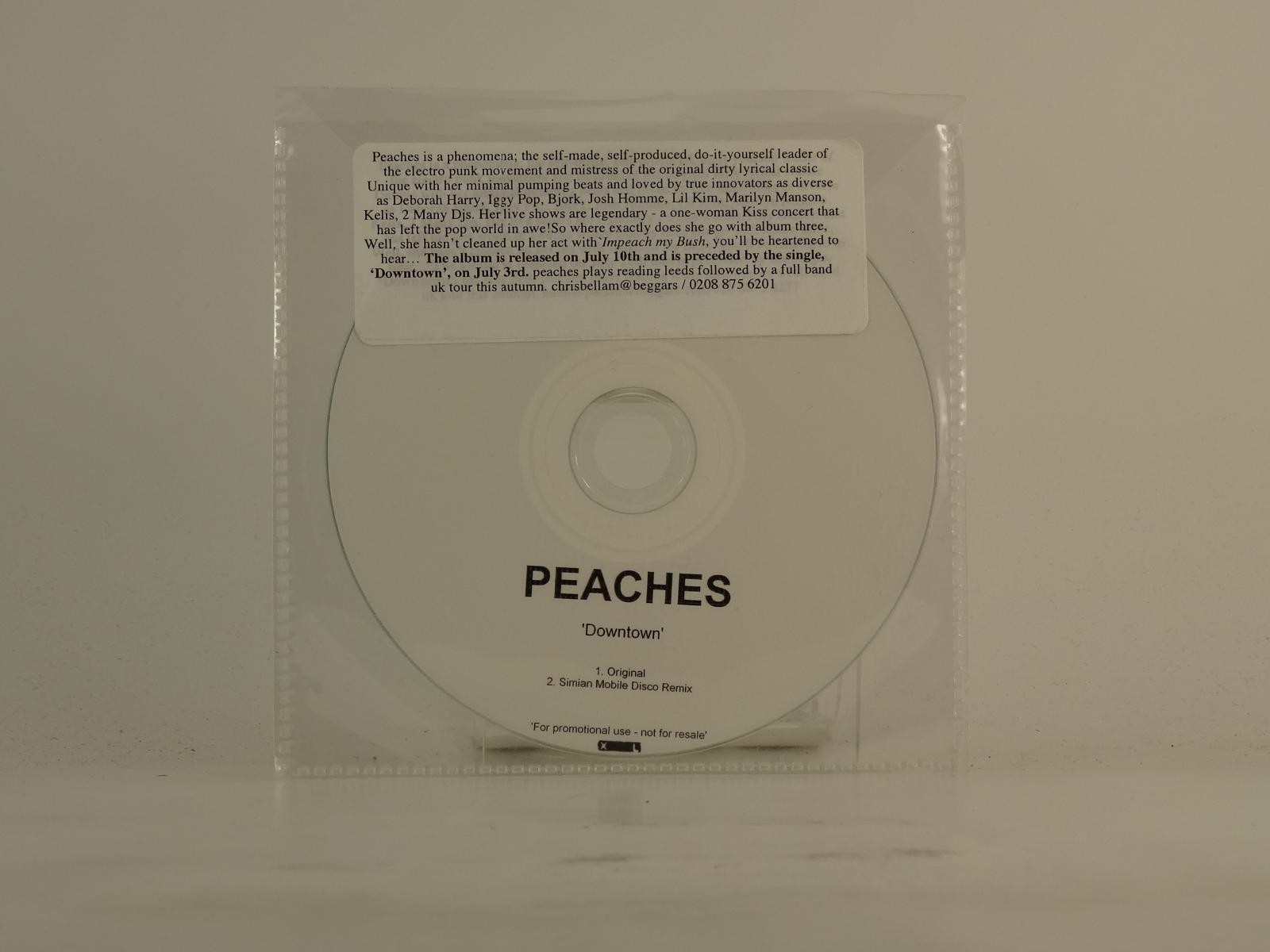 PEACHES DOWNTOWN (E8) 2 Track Promo CD Single including Plastic Sleeve XL RECORD