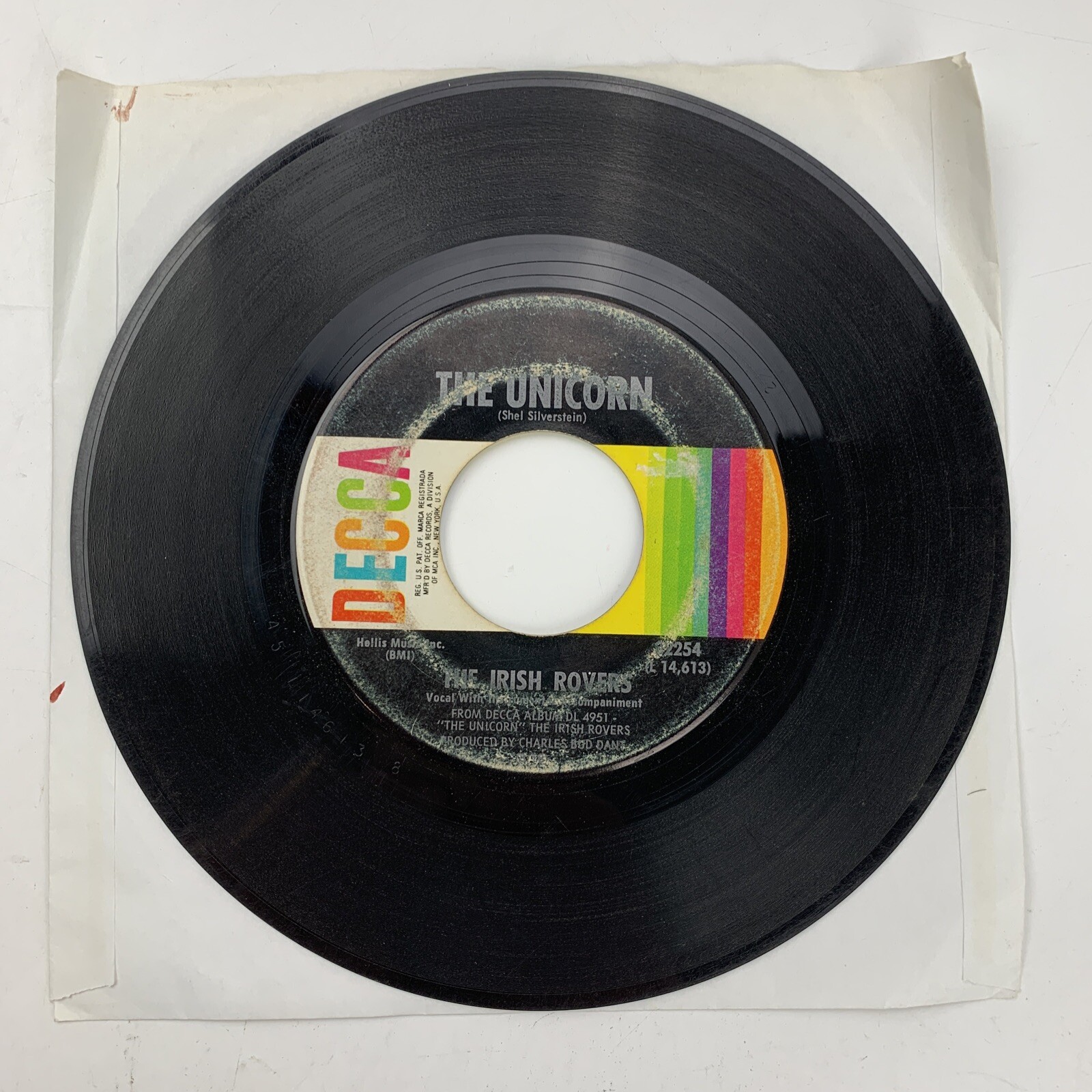 Irish Rovers Black Velvet Band / Unicorn Record 45 RPM Vinyl