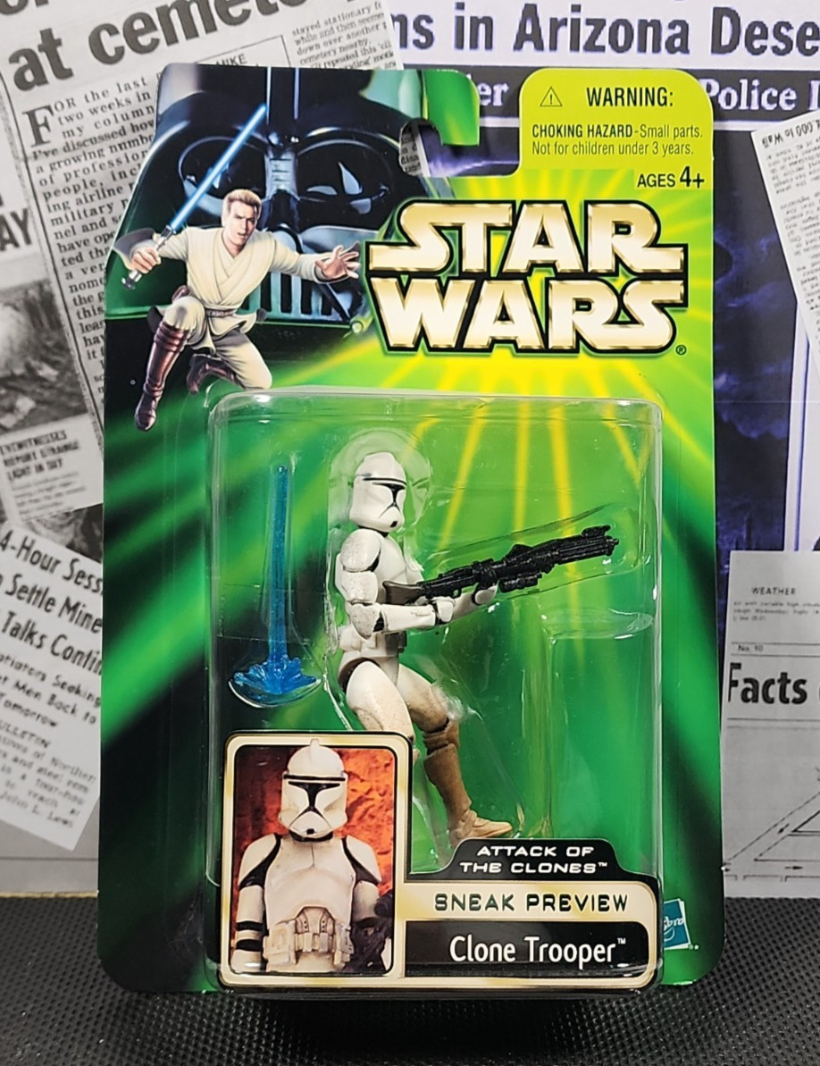 Hasbro 2001 AOTC Star Wars CLONE TROOPER Modellino Anteprima Sneak MOC