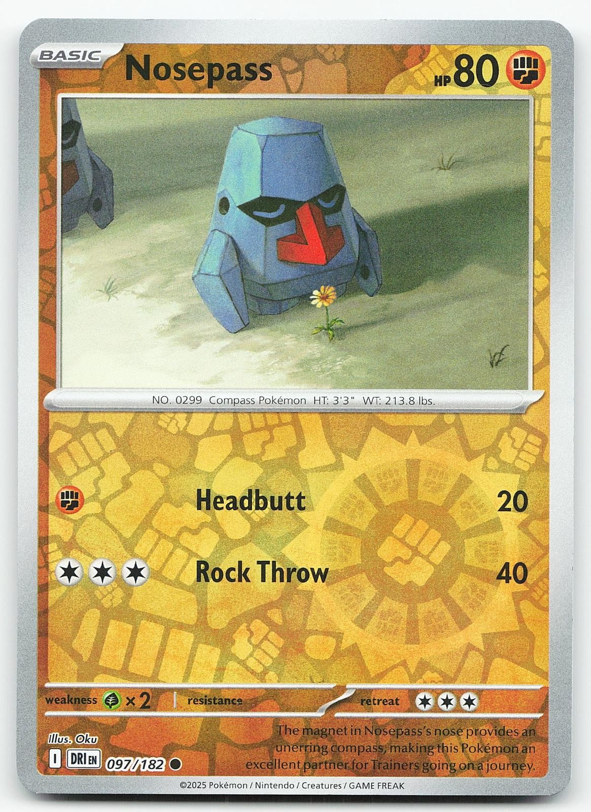 Pokemon Nosepass 097/182 Rivali Destinati Comune Reverse Holo quasi nuovo