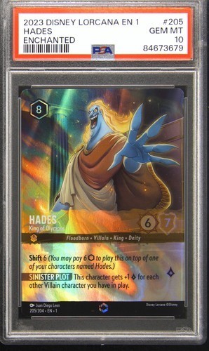 2023 Disney Lorcana Ade Re dell'Olimpo #205 PSA incantato 10 gemme ottime condizioni