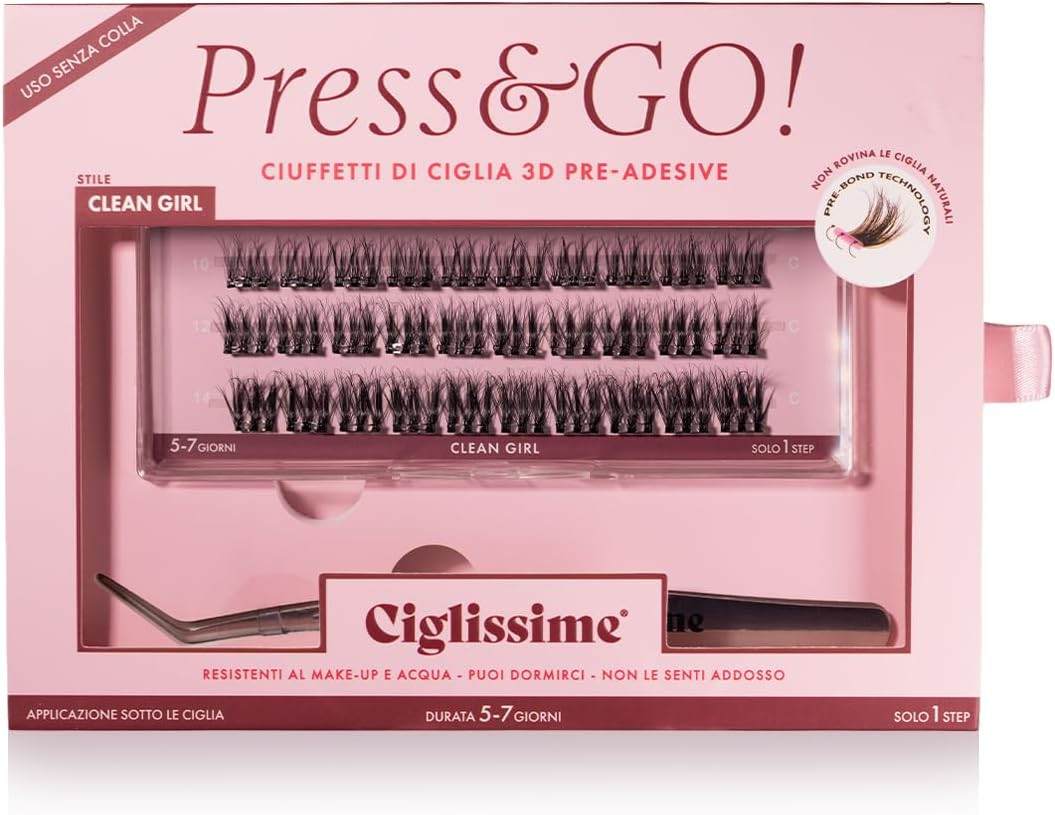 CLEAN GIRL Press&Go - Starter Kit Extension Ciglia + Pinzetta | Kit Ciuffetti Ci