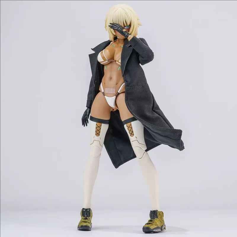 Trench nero lungo personalizzato 1/12 per action figure femminile SHF Romankey 6",