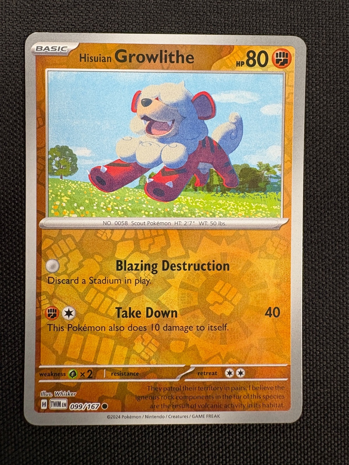 Hisuian Growlithe 099/167 Maschera Crepuscolare Comune Pokemon Reverse Holo quasi nuovo