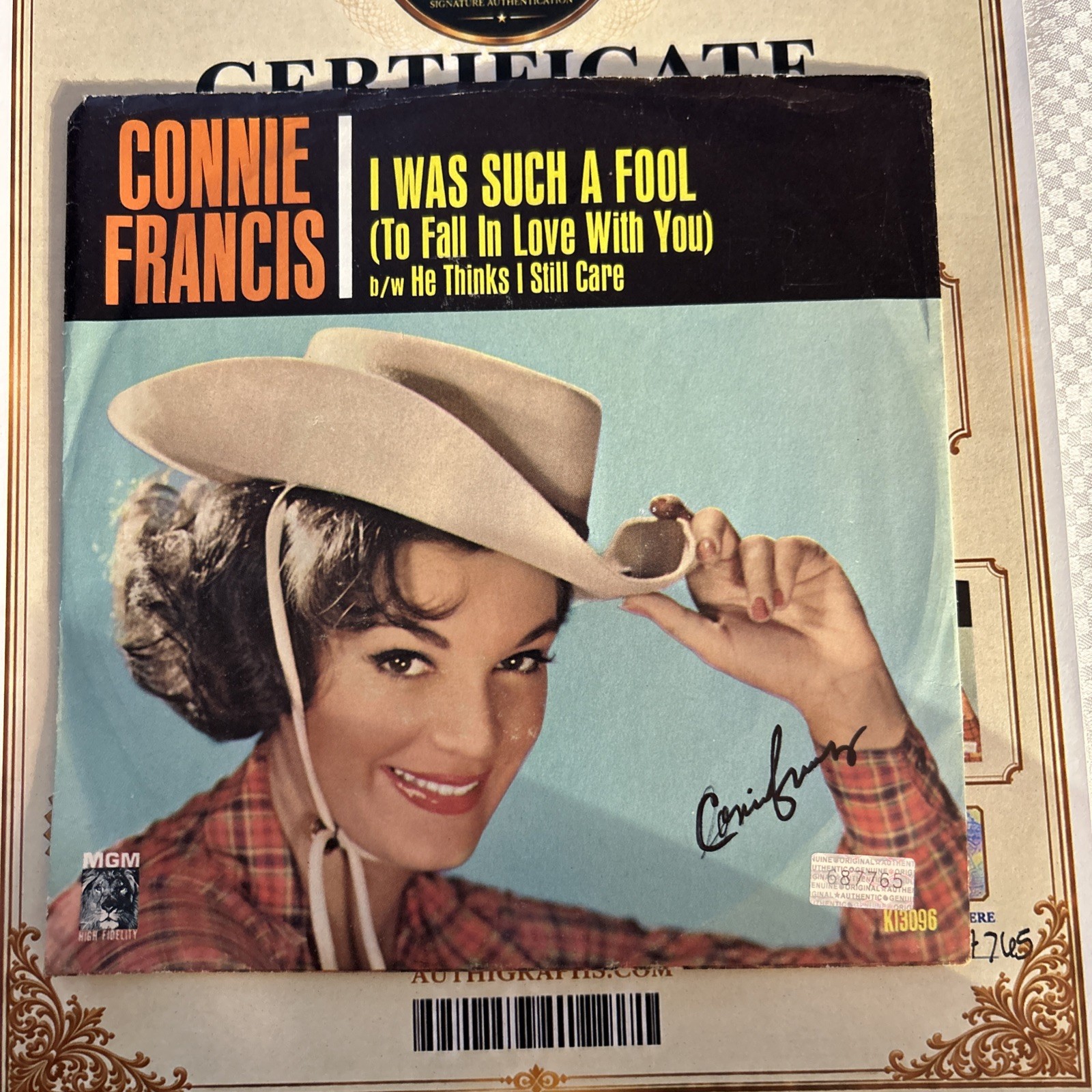 Connie Francis I Was Such A Fool 45 Autographed With Coa
