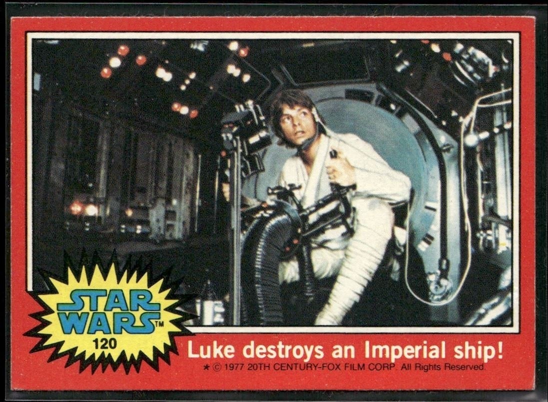 1977 Topps Star Wars Serie 2 Luke Luke distrugge una nave imperiale #120 quasi nuovo