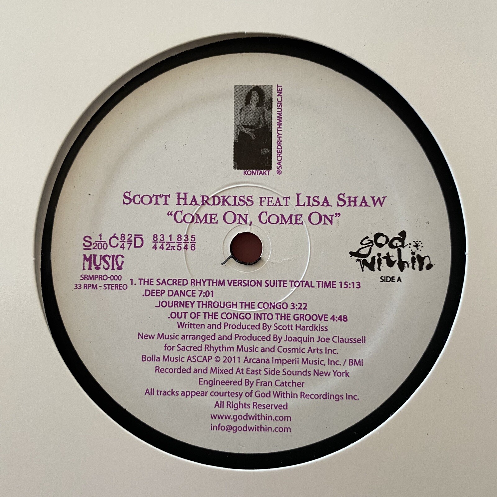 Scott Hardkiss Ft. Lisa Shaw - Come On, Come On 12" Promo Electronic Latin 2010