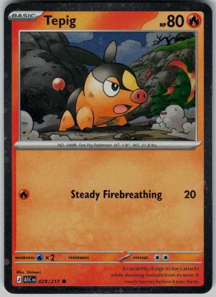 Tepig (Cosmos Holo) 029/217 Ascended Heroes Holo quasi nuovo Pokemon TCG