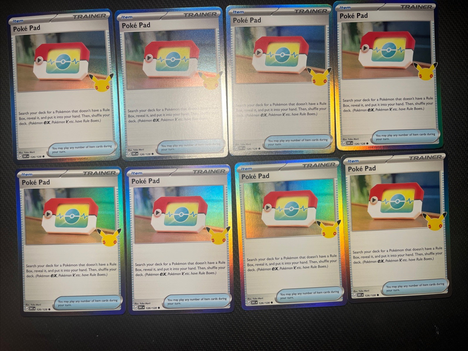 Poke Pad 126/128 lotto di 8 carte Pokemon 30° Celebrazione ME: 30C Pokemon TCG
