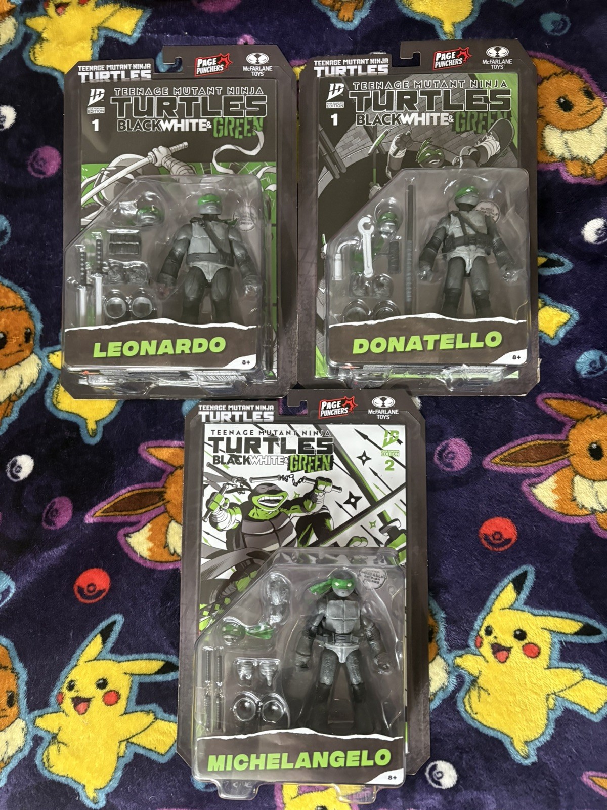 MEGA XRARE Page Punchers Nero Bianco e Verde Set di 3 Giocattoli TMNT McFarlane