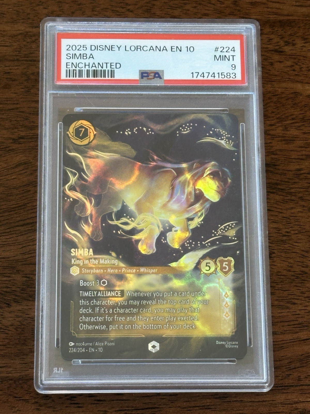 2025 Disney Lorcana Simba King In The Making Whispers Well Enchanted #224 PSA 9