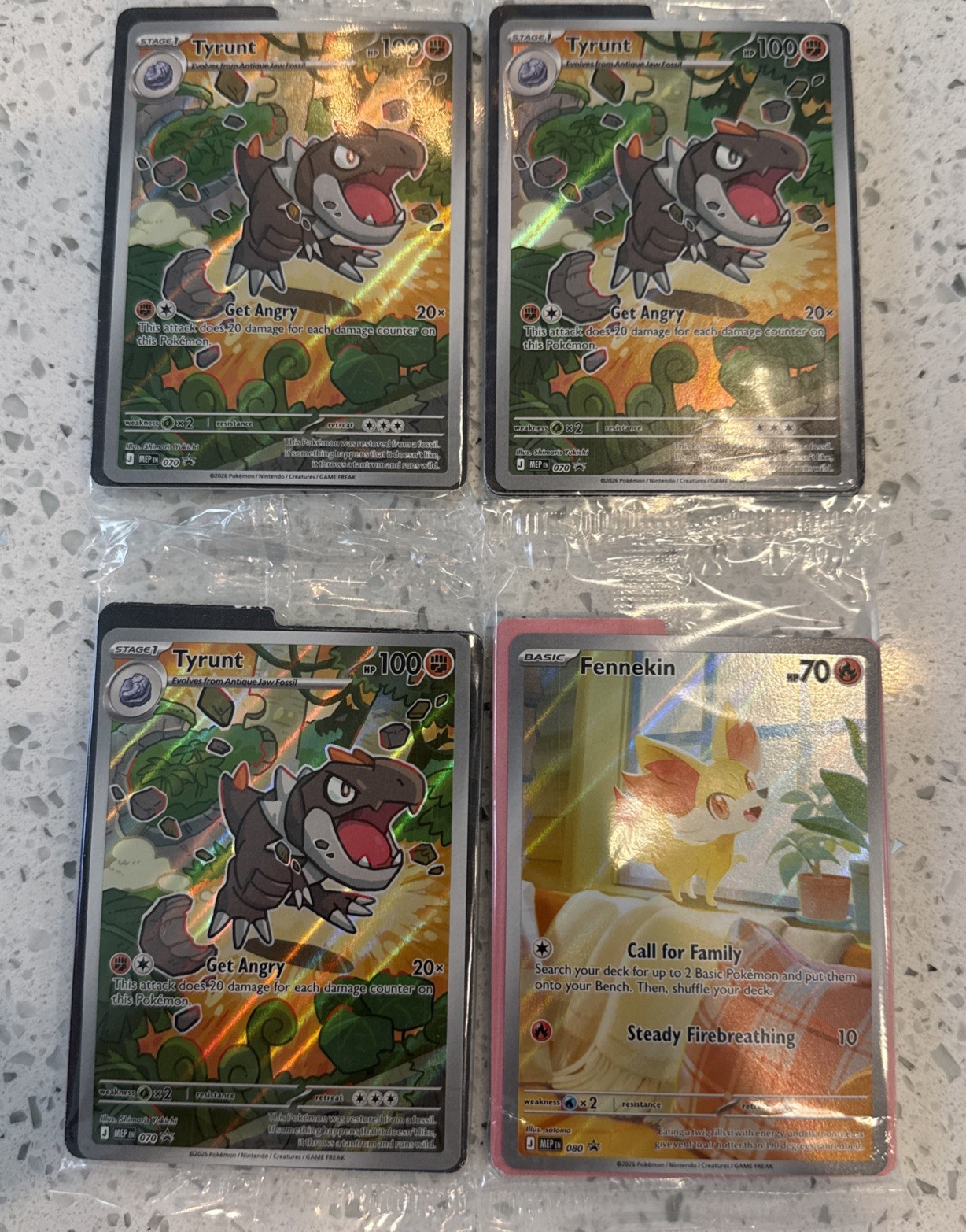 Pokémon TCG Fennekin 080 & 3 Tyrunt 070 MEP Promo Holo Lotto Sigillato Fresco 4 Totale