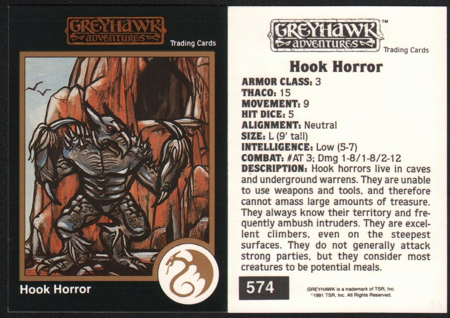 1991 TSR AD&D Gold Border Fantasy RPG Art Card #574 Dungeons & Dragons ~ Mostro