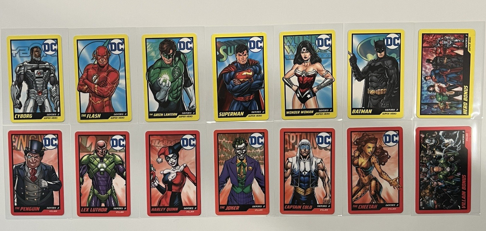 Lotto 14 carte DC Comics Arcade Coin Pusher serie 2 supereroi e cattivi