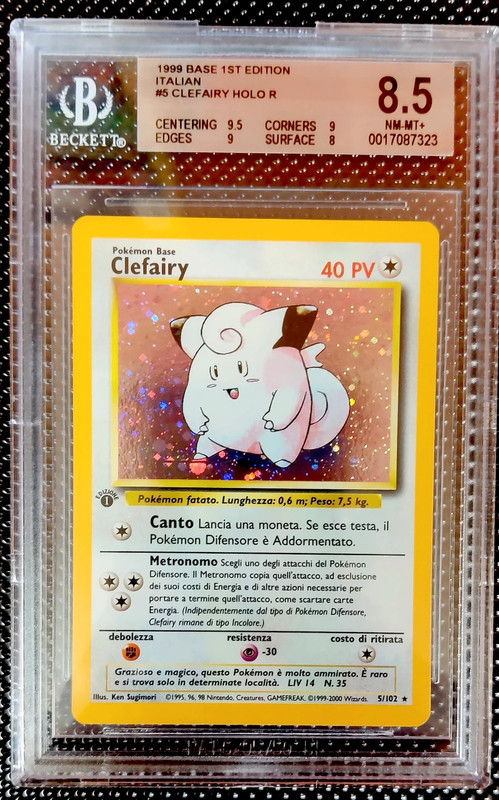 Pokémon - Clefairy 5/102 Set Base [BGS 8.5 Strong] 1° edizione ITA (Swirl)