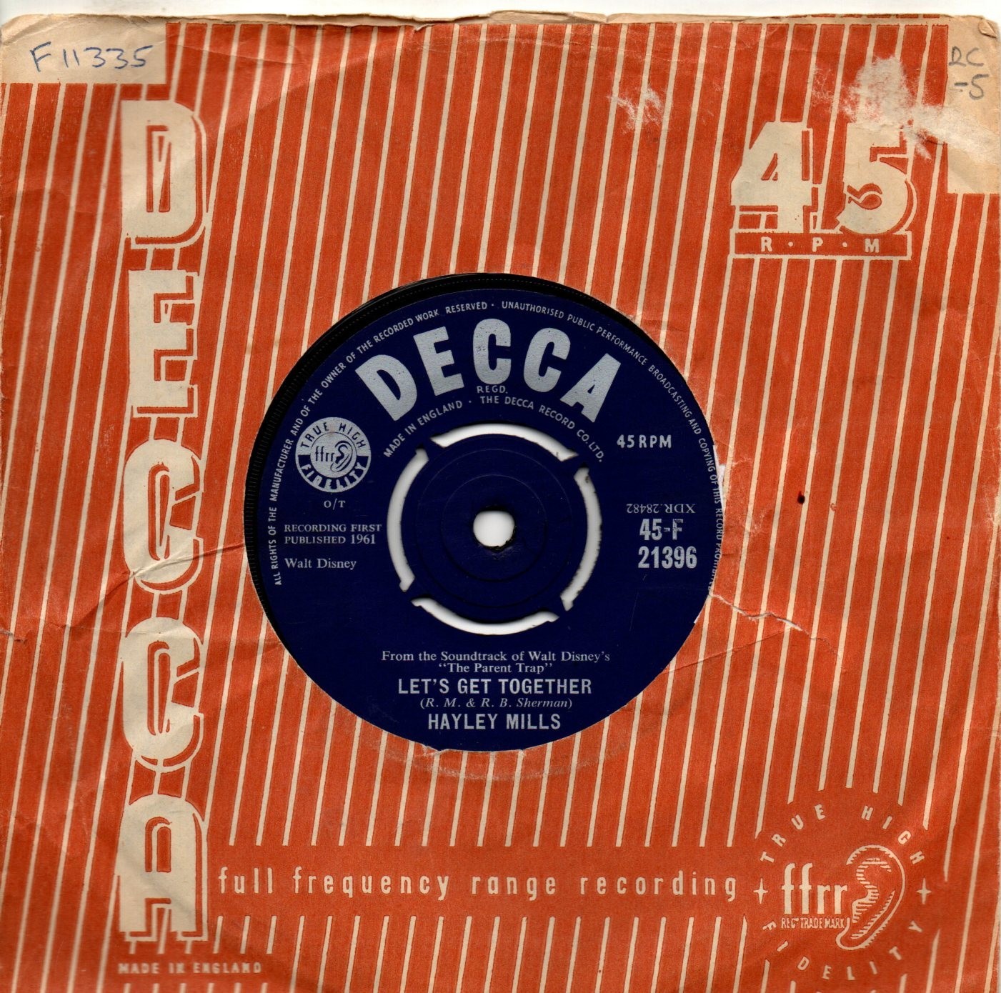 Hayley Mills:Let's get together/Cobbler cobbler:UK Decca:1961