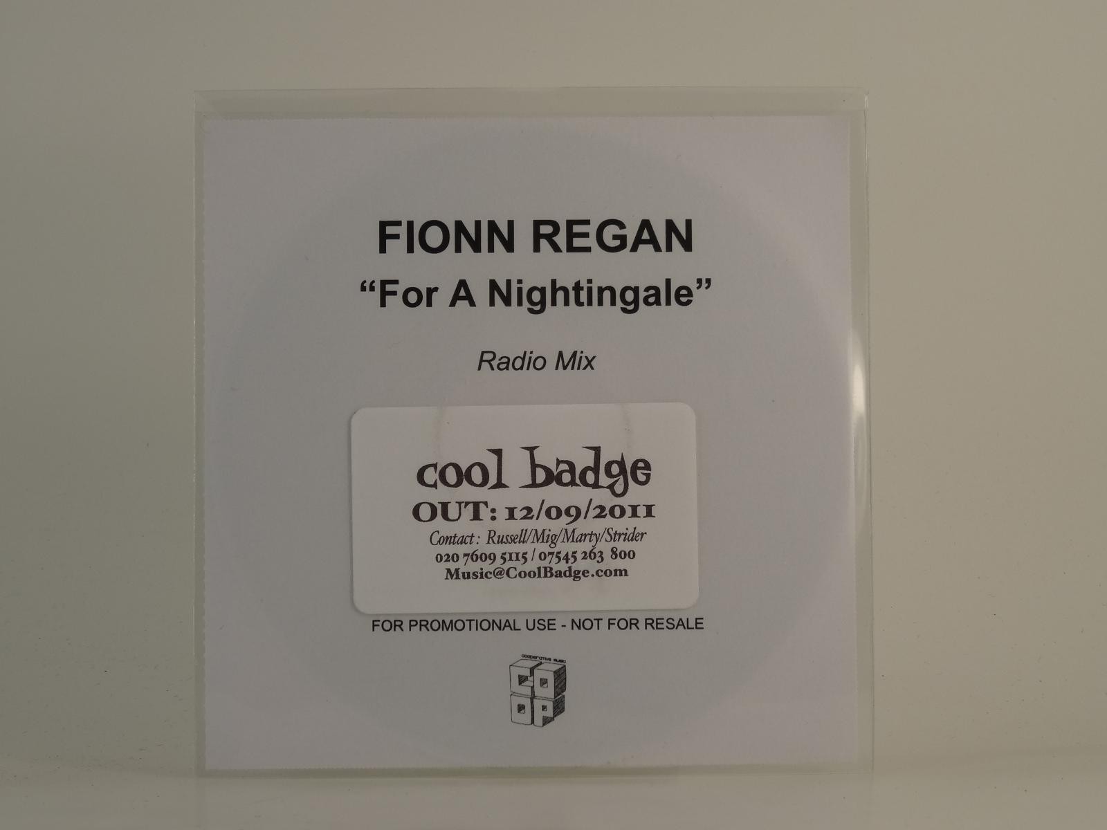 FIONN REGAN FOR A NIGHTINGALE (D74) 1 Track Promo CD Single including White Slee