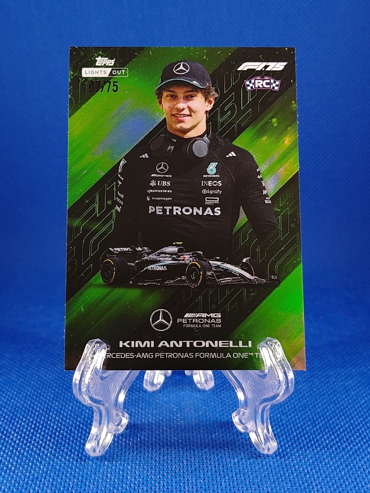 F1 Topps Lights Out 2025 Kimi Antonelli Bright Future RC verde /75