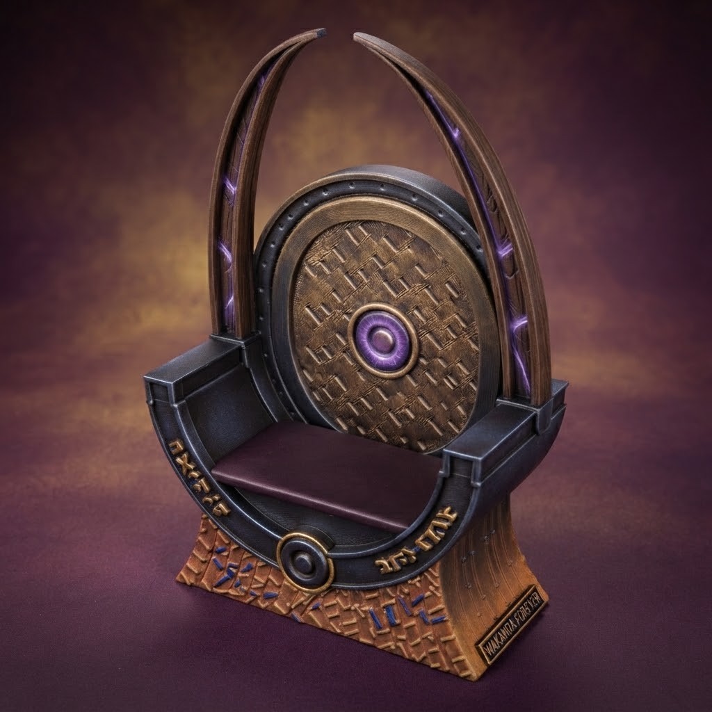 Trono cerimoniale fantascientifico miniatura stampato in 3D grigio per figure scala 1:18 1:12
