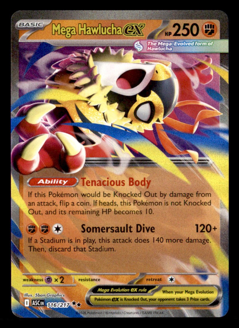 Mega Hawlucha ex Holo Double Rare ME: Ascended Heroes 116/217 quasi nuovo