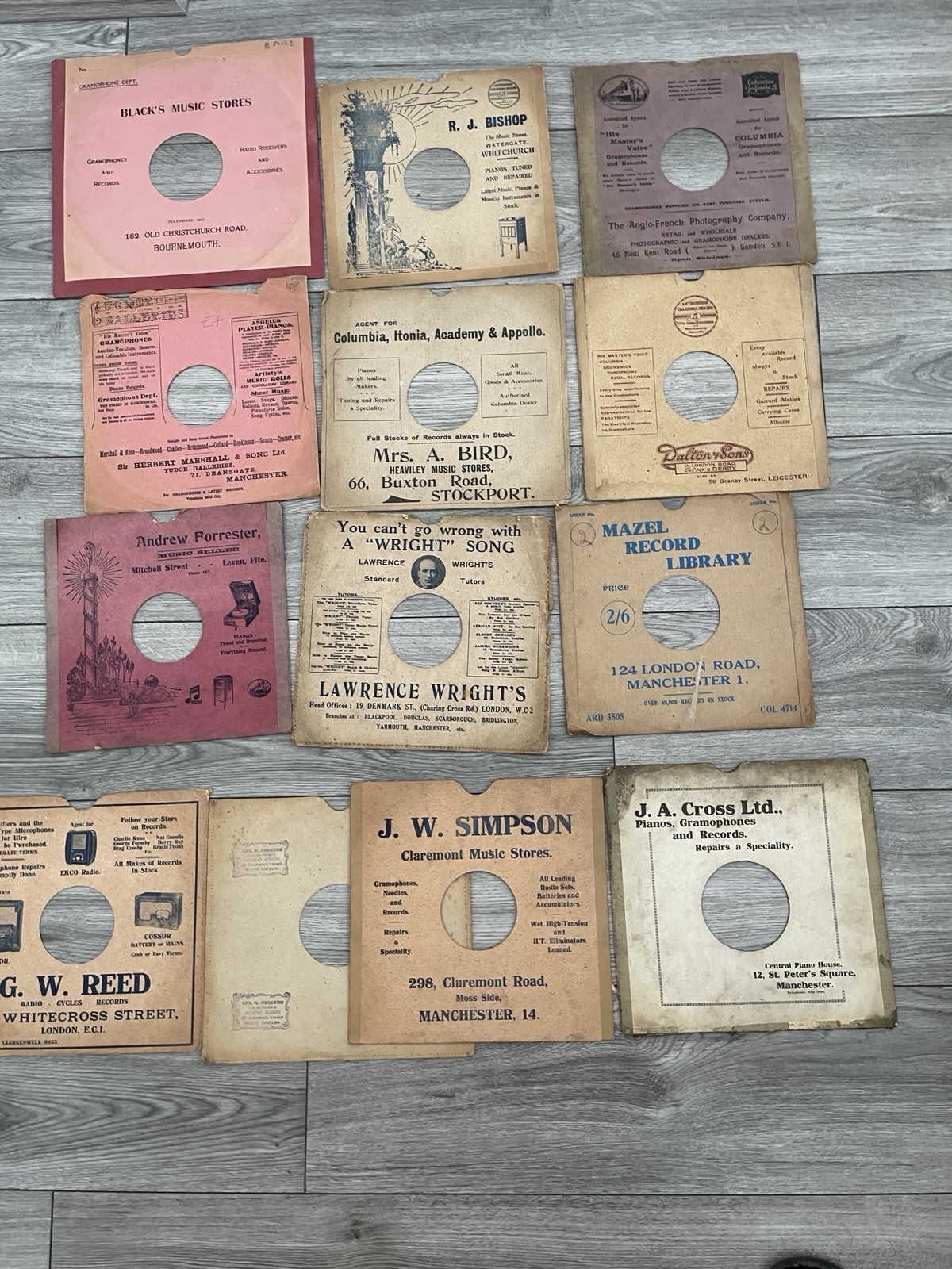 Vintage Shellac 78rpm Record Sleeves Job Lot 10” 12” UK Cities