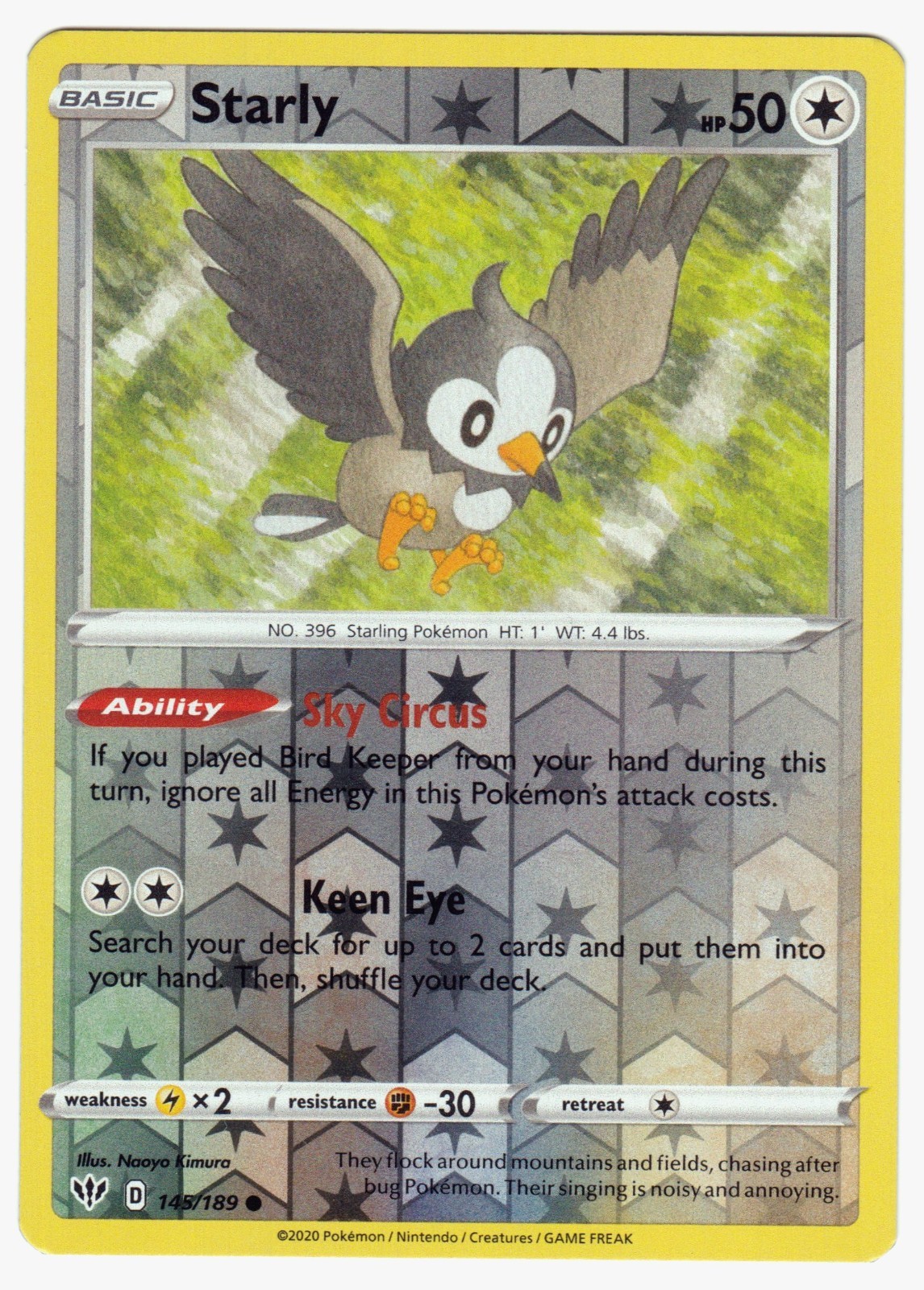Starly Darkness Ablaze #145/189 Reverse Holo 2020 Pokémon