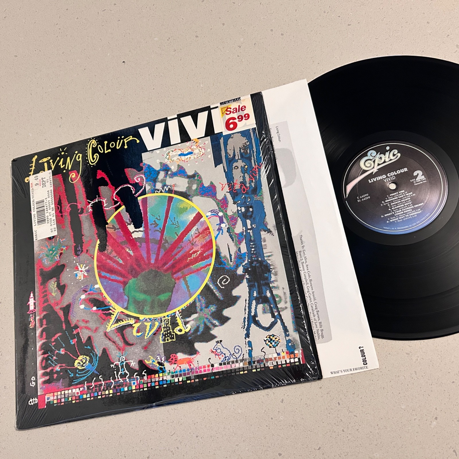 (EX) LIVING COLOUR "Vivid" 1988 1st OG US Press Vinyl LP In Shrink STERLING DMM