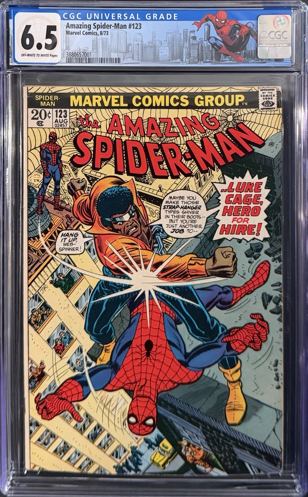 AMAZING SPIDER-MAN #123 (1973) CGC 6.5 OW/W pgs 🕷️ Gwen Stacy's Funeral 🔑
