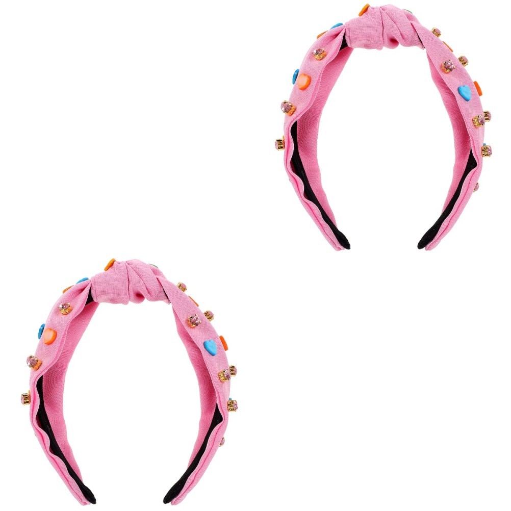 Pink Knotted Headband for Women with Rhinestones Romantic Hair Accessory