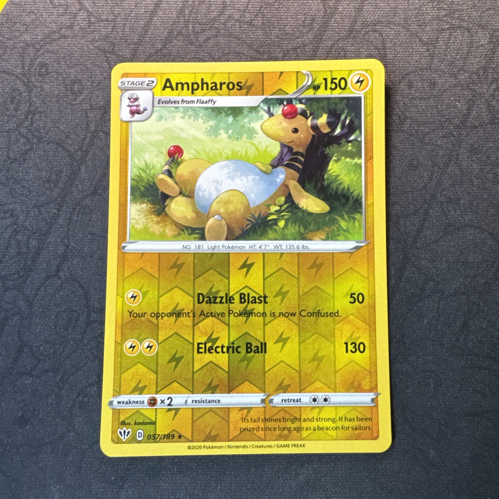 Ampharos 057/189 Swsh03: Darkness Ablaze Reverse Holo Pokemon