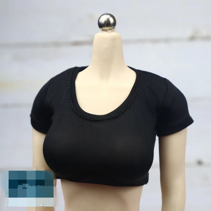 T-shirt top nero 1/6 vestiti femminili per action figure 12'' PH TBL JO body toys