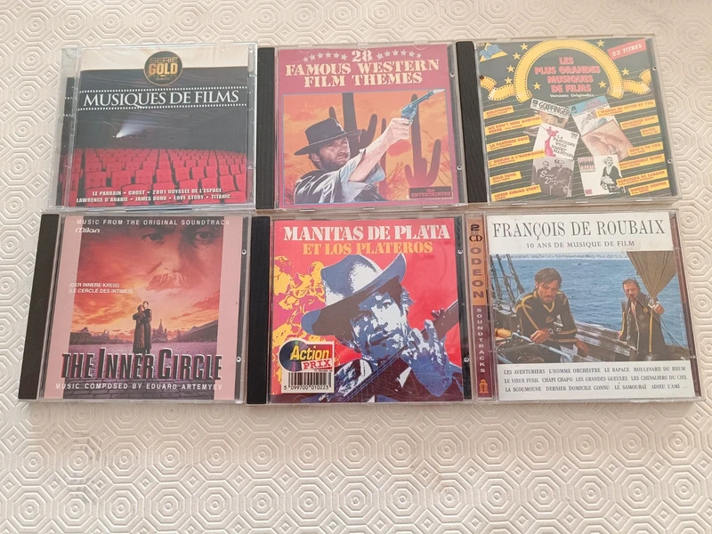 Lot de 6 CD de bandes originales et musiques de films Westerns, François de Roubaix