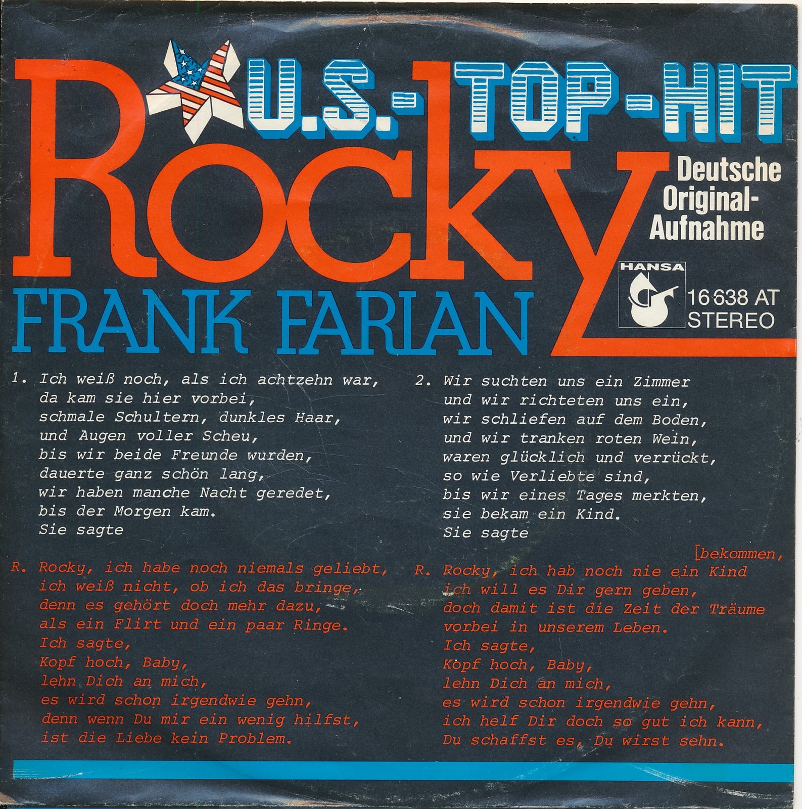 Rocky - Frank Farian - Single 7" Vinyl 198/12