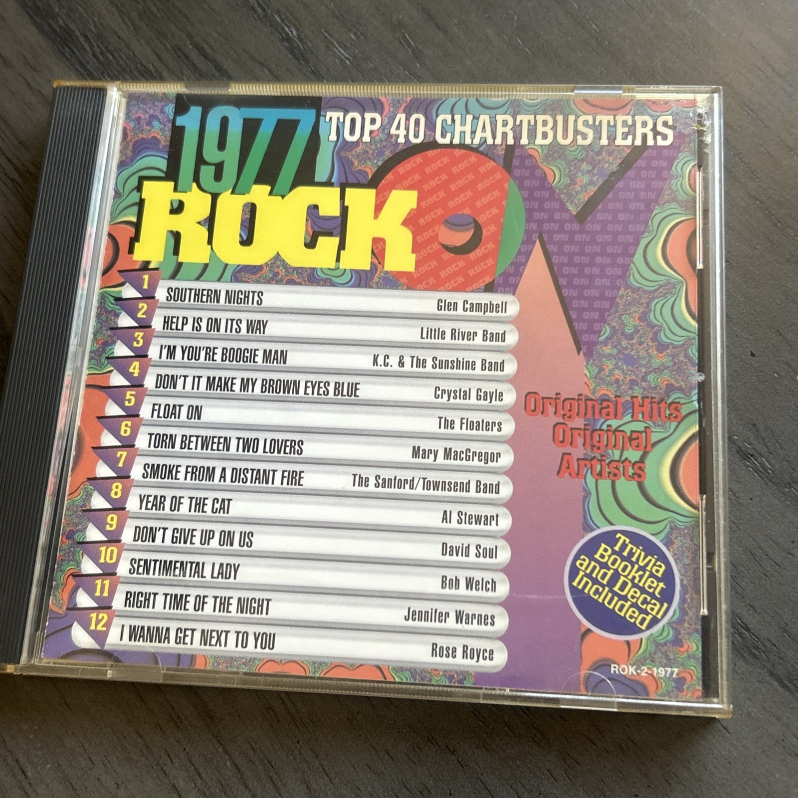 1977 Rock On Top 40 Chartbusters CD 1996 Decal + Trivia Booklet Good
