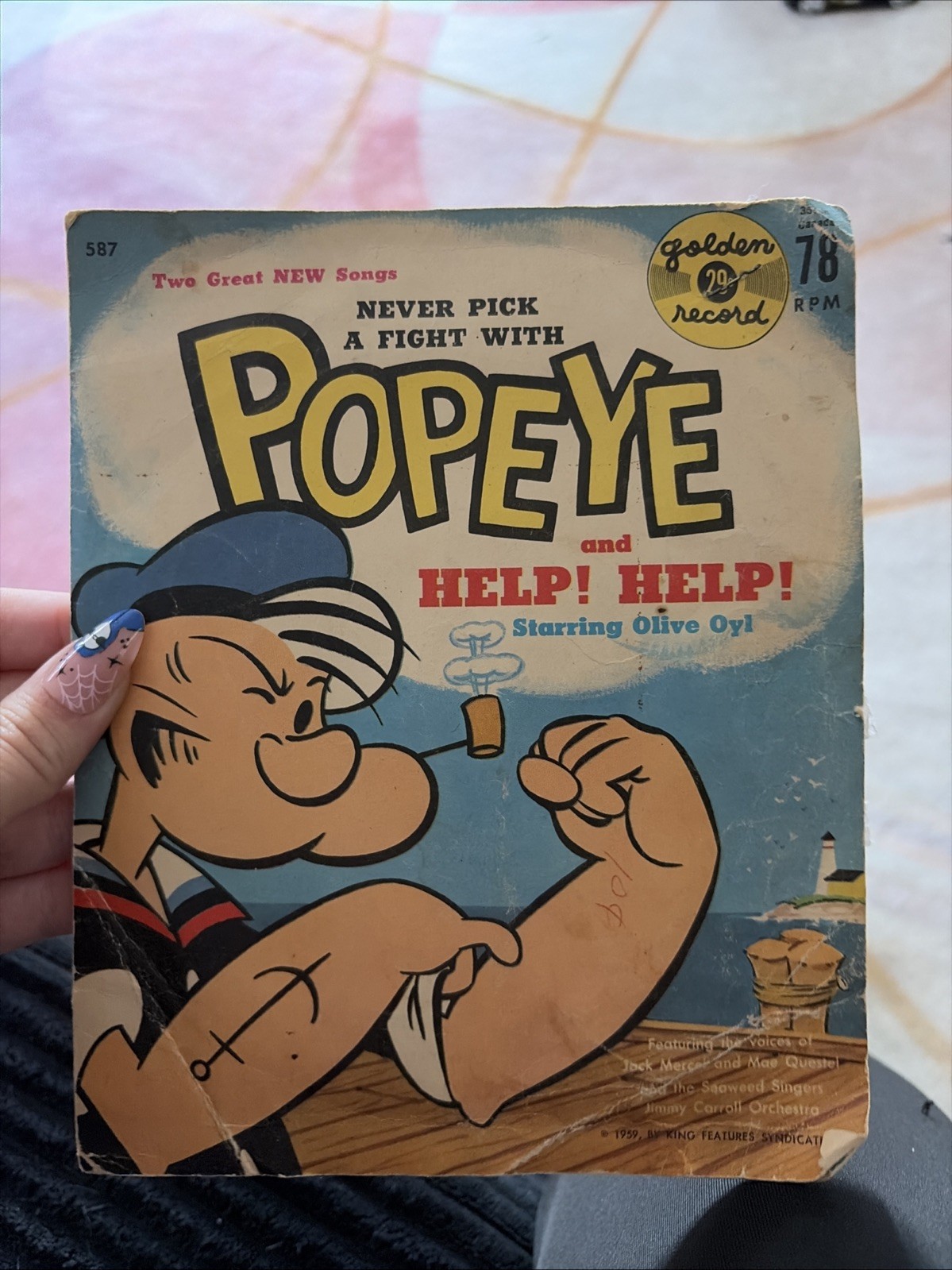 Popeye Vintage Golden Record 1959 Never Pick A Fight With Popeye & Help ! Help !