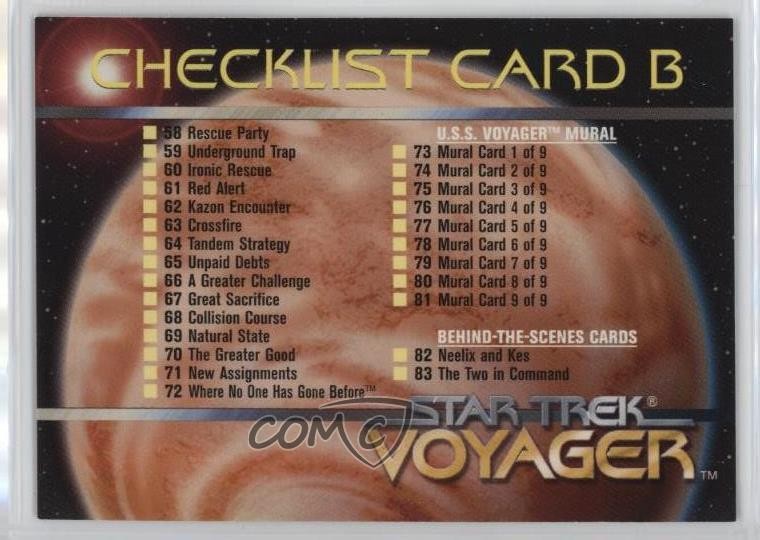 1995 SkyBox Star Trek: Voyager Stagione Uno Serie 1 Checklist Card B #98 10ou