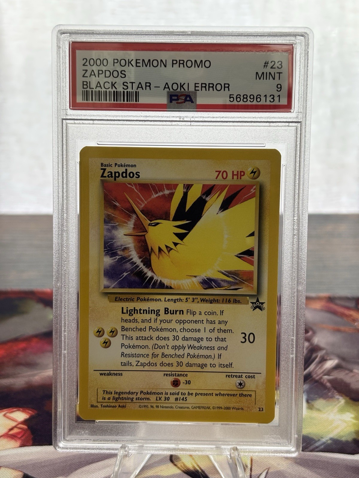 Zapdos 23/53 WotC Promo Black Star Aoki Errore PSA 9 (Cert 56896131)