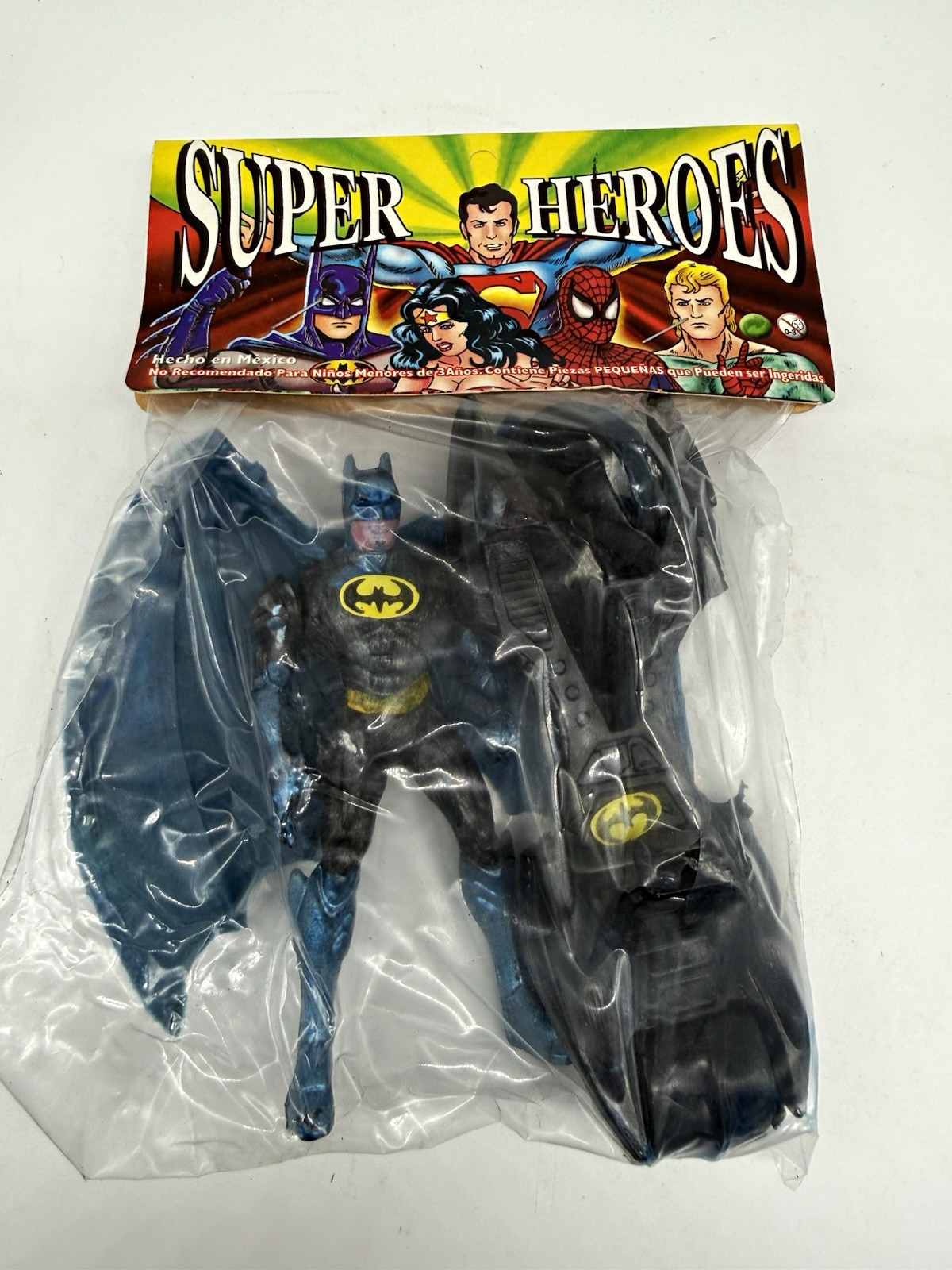 Vintage Mexican Bootleg Batman Action Figure & Vehicle Super Heroes KO NIP