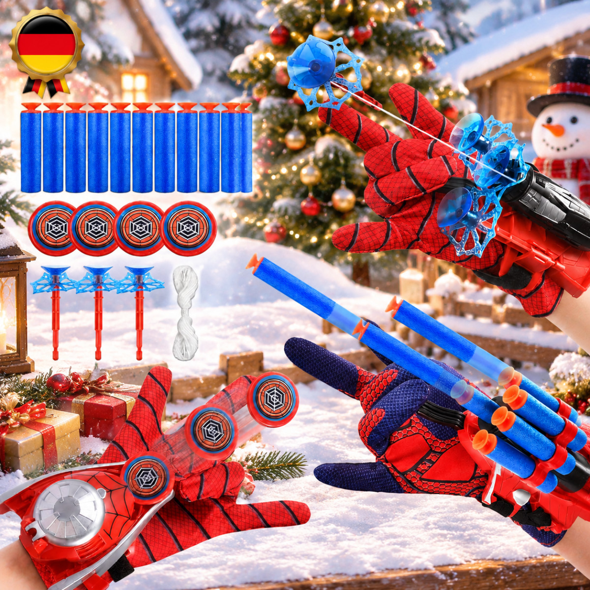 Netzwerfer Spiderman Web Shooter Spinnennetz Handschuhe Rollenspiel Kostüm DE