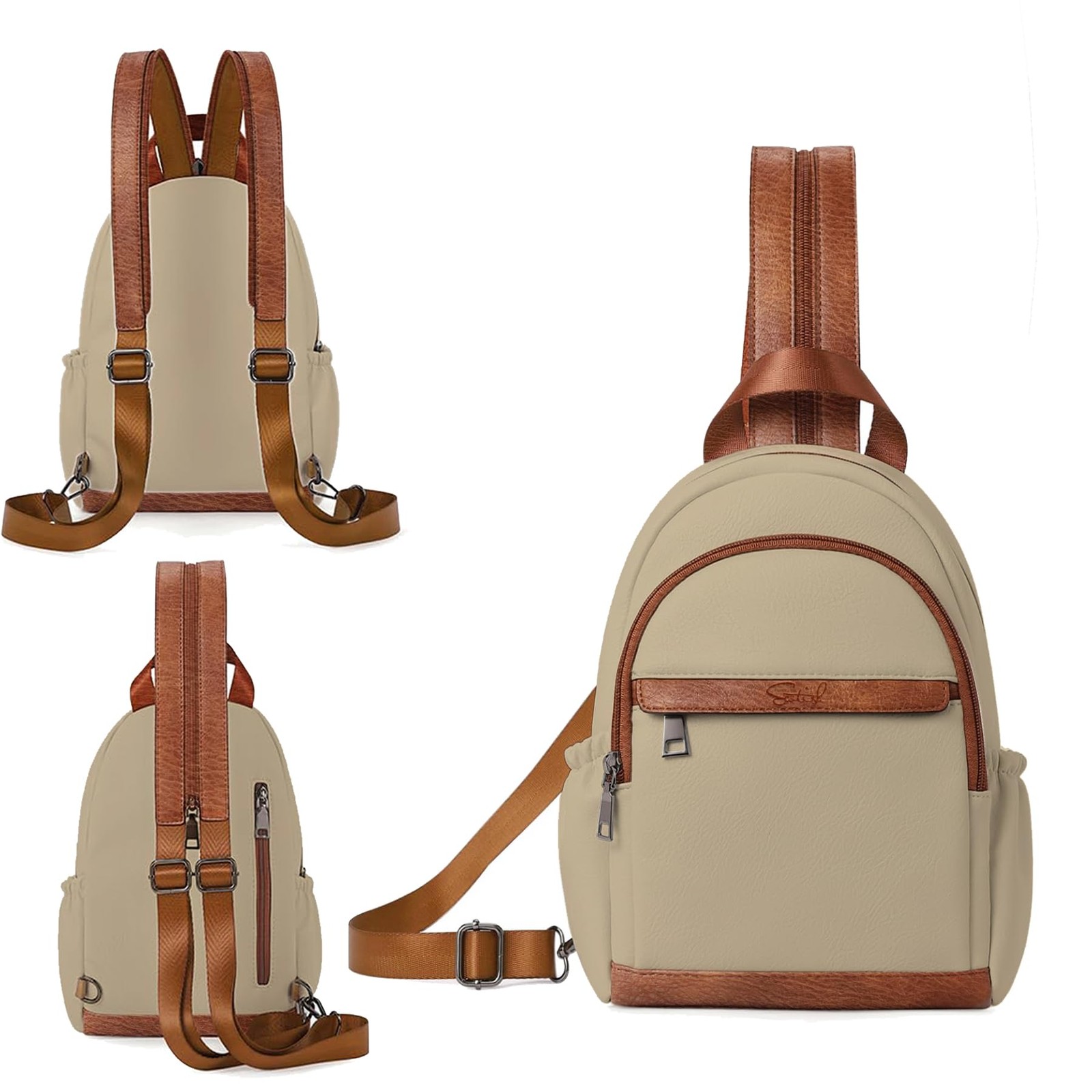 Zaino Donna Antifurto Piccolo Zainetto Borsa a Spalla Borsa Casual - beige