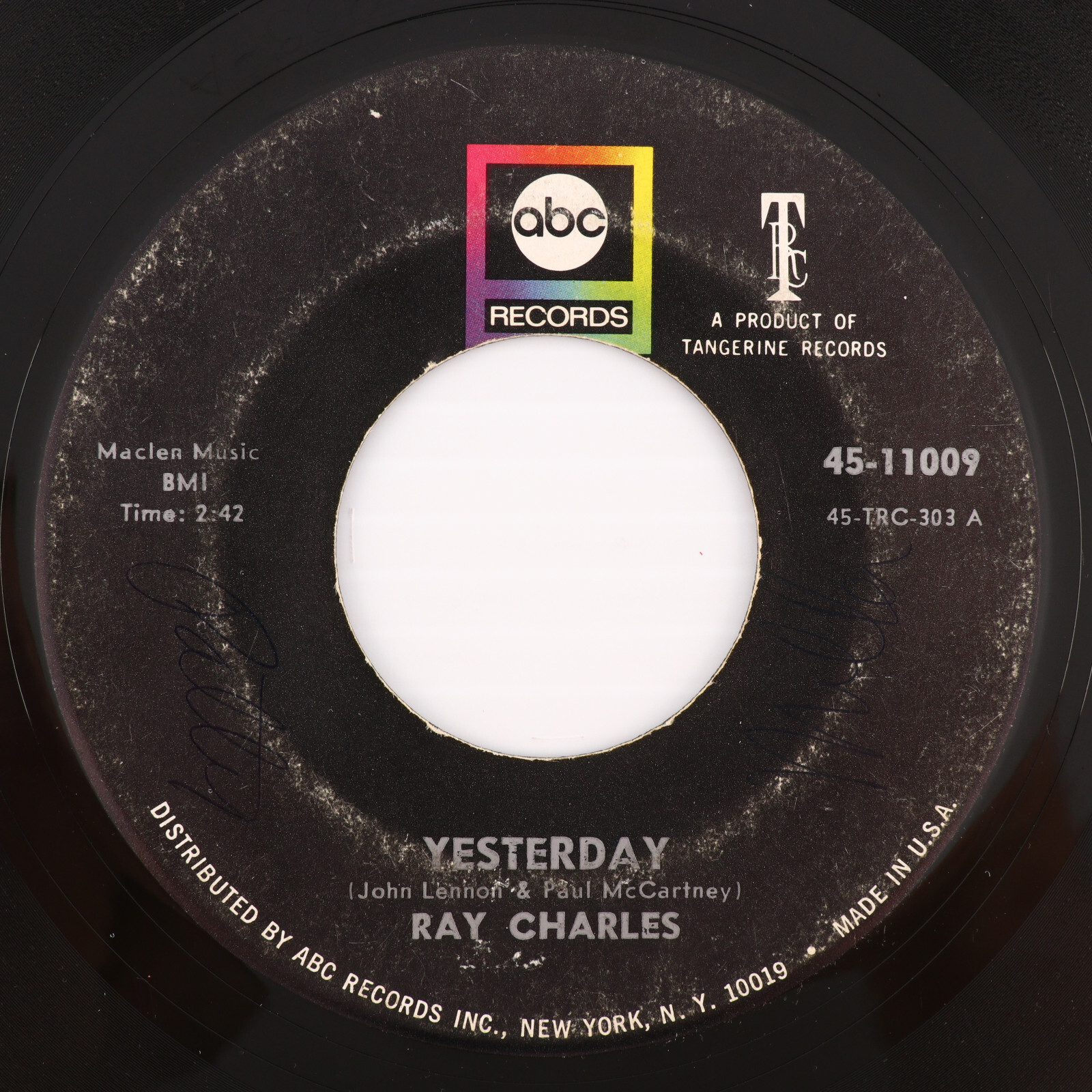 Ray Charles – Yesterday / Never Had Enough Of Nothing Yet 45 rpm Vinyl 7" Single
