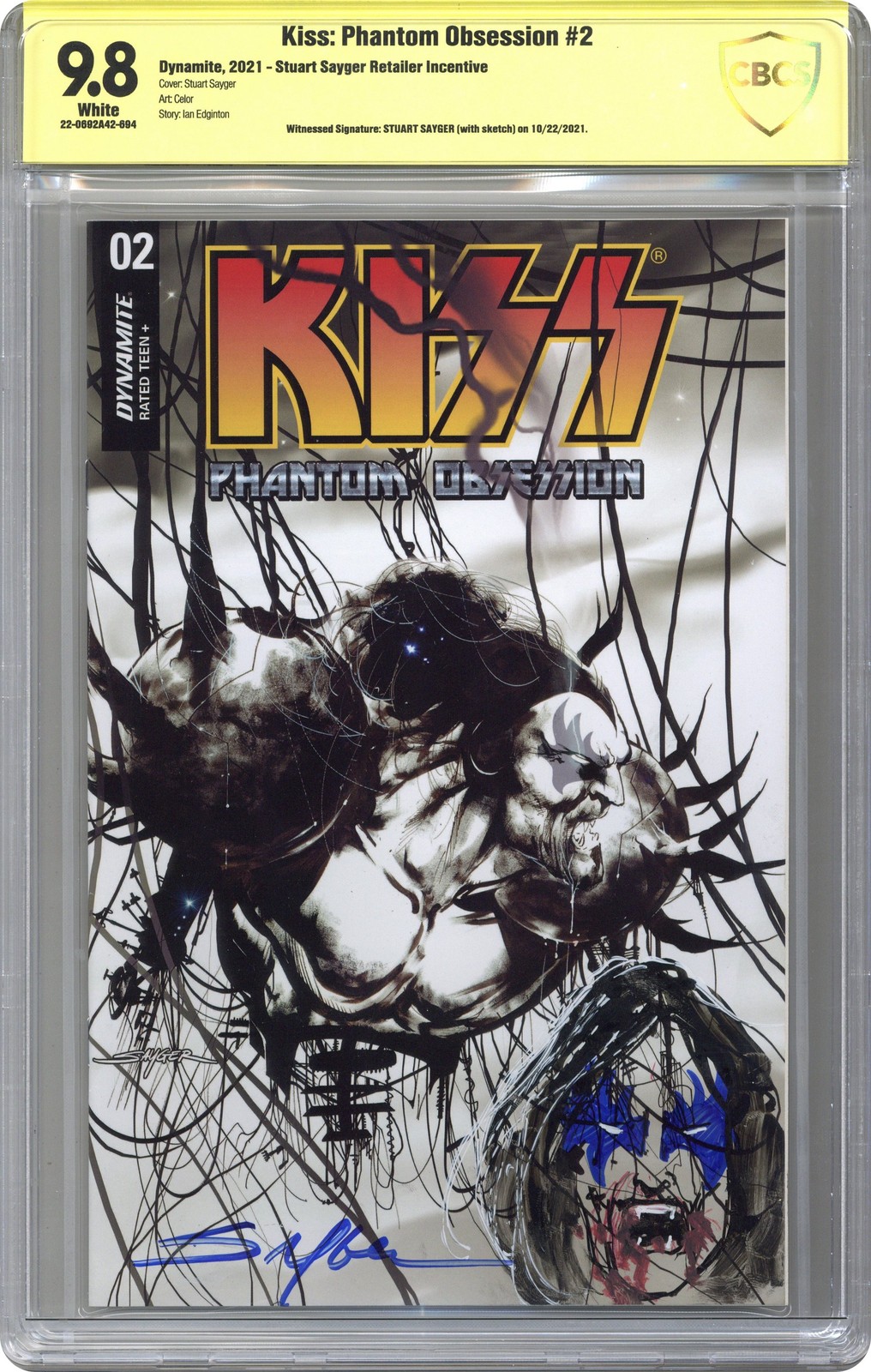 Kiss Phantom Obsession #2G Sayger B&W 1:20 CBCS 9.8 Testimone Sig Sayger 2021