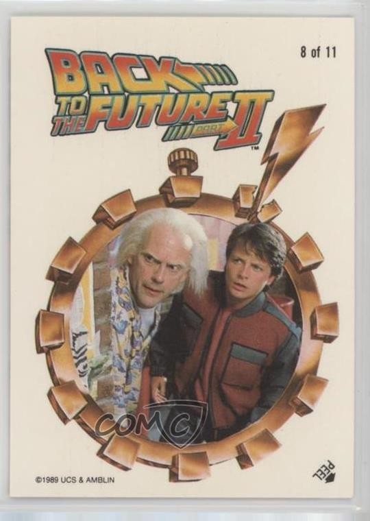 Adesivi 1989 Topps Ritorno al Futuro Parte II Doc Brown Marty McFly #8 3c7
