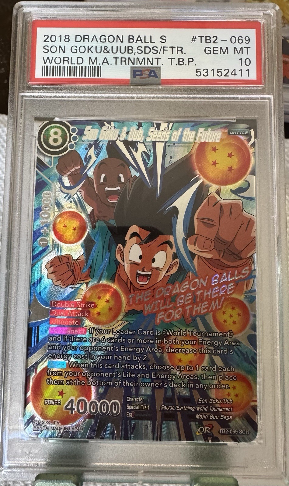 Bandai PSA 10 Son Goku & Uub Seeds of the Future SCR TB2-069 2018