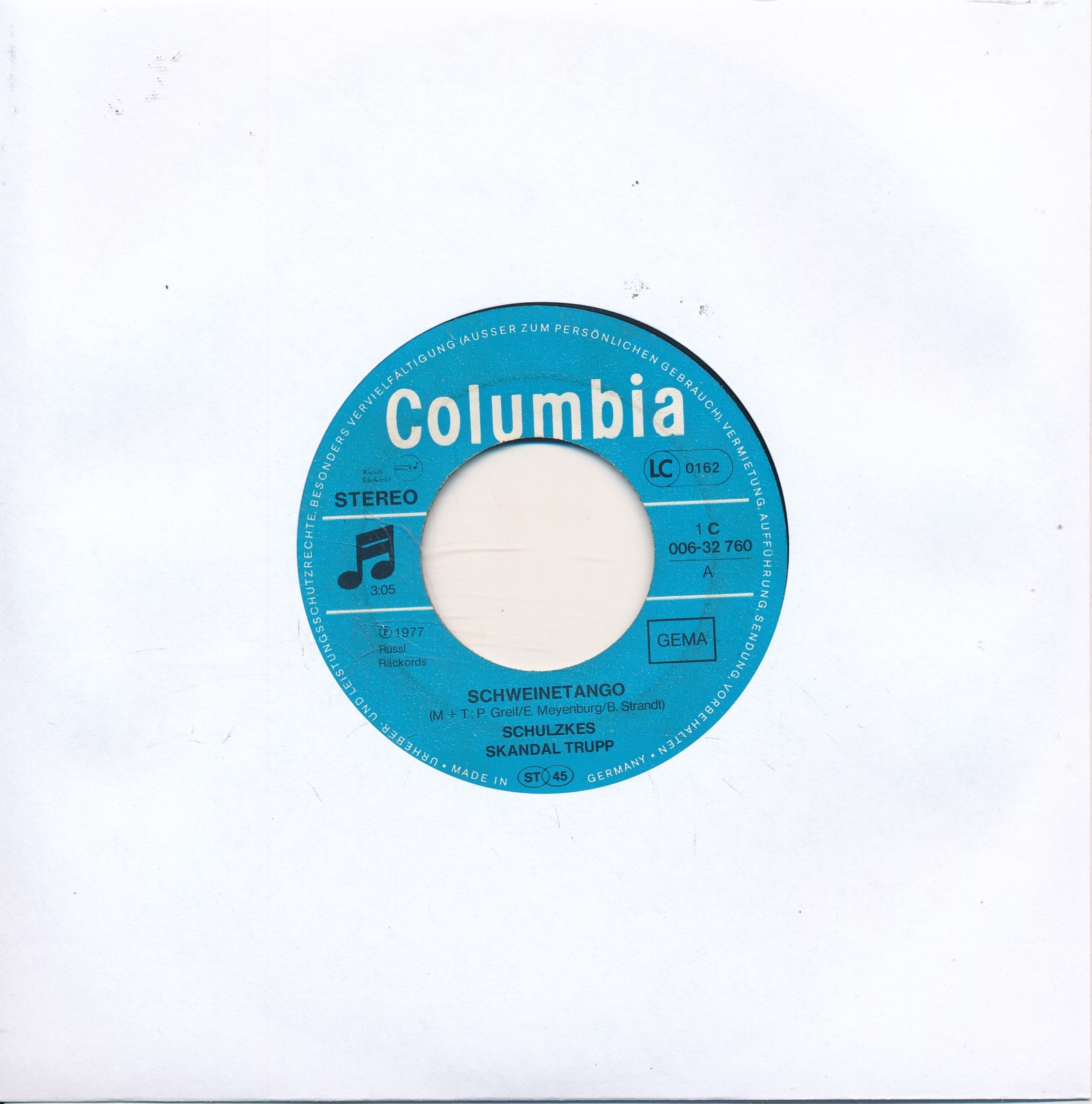 Schweinetango - Schulzke's Skandal Trupp - LC Single 7" Vinyl 278/08