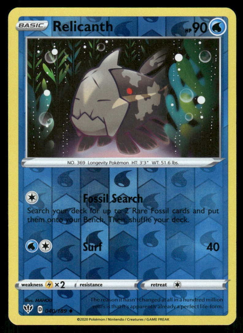 POKEMON RELICANTH DARKNESS ABLAZE 040/189 REVERSE HOLO UC LP
