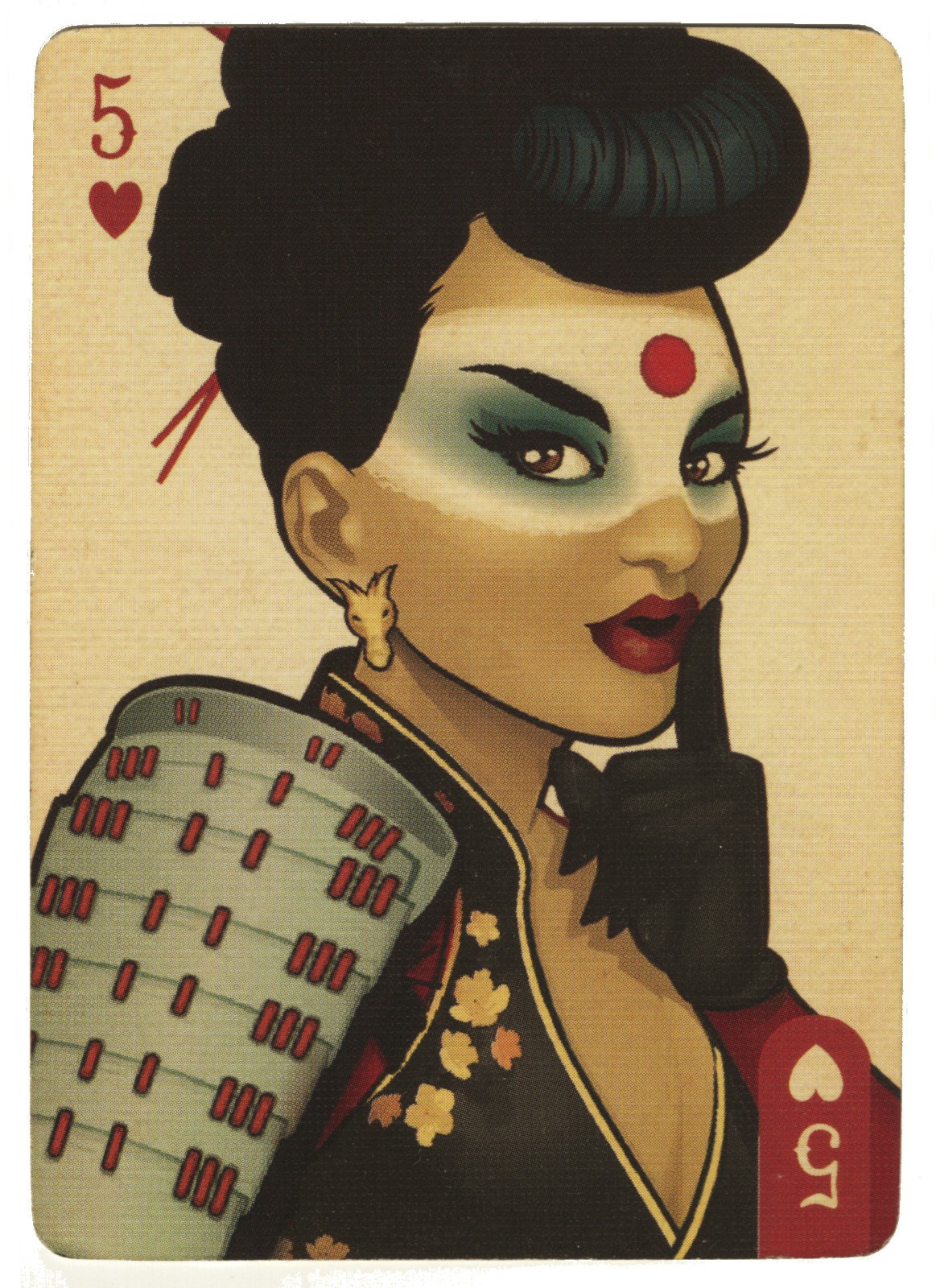 Five of Hearts, DC Bombshells, Katana, Single Swap Playing Card - Excellent