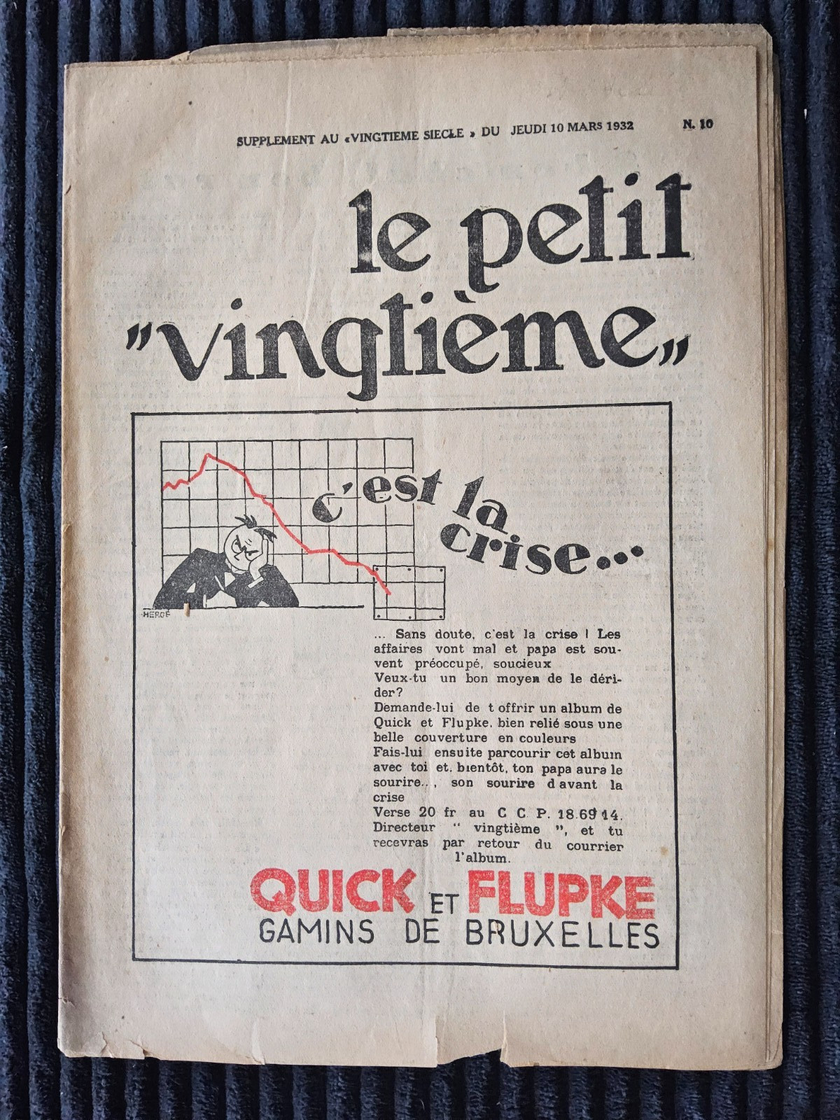 Tintin - Petit Vingtième - Numéro 10 de 1932 - Hergé - Amérique